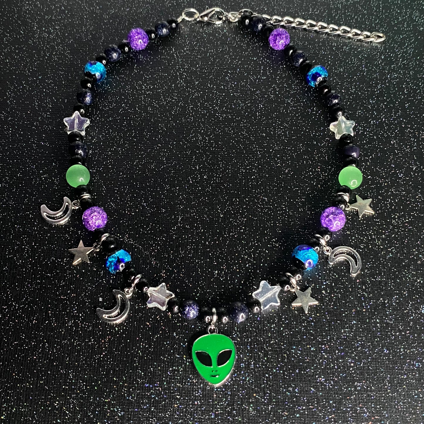 Glow in the dark space alien rave necklace