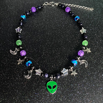 Glow in the dark space alien rave necklace