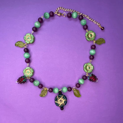 Concord Vineyard green and purple beaded necklace, gold