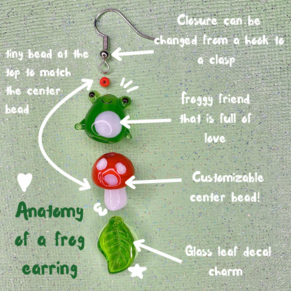 Customizable Froggy Mushroom Earrings
