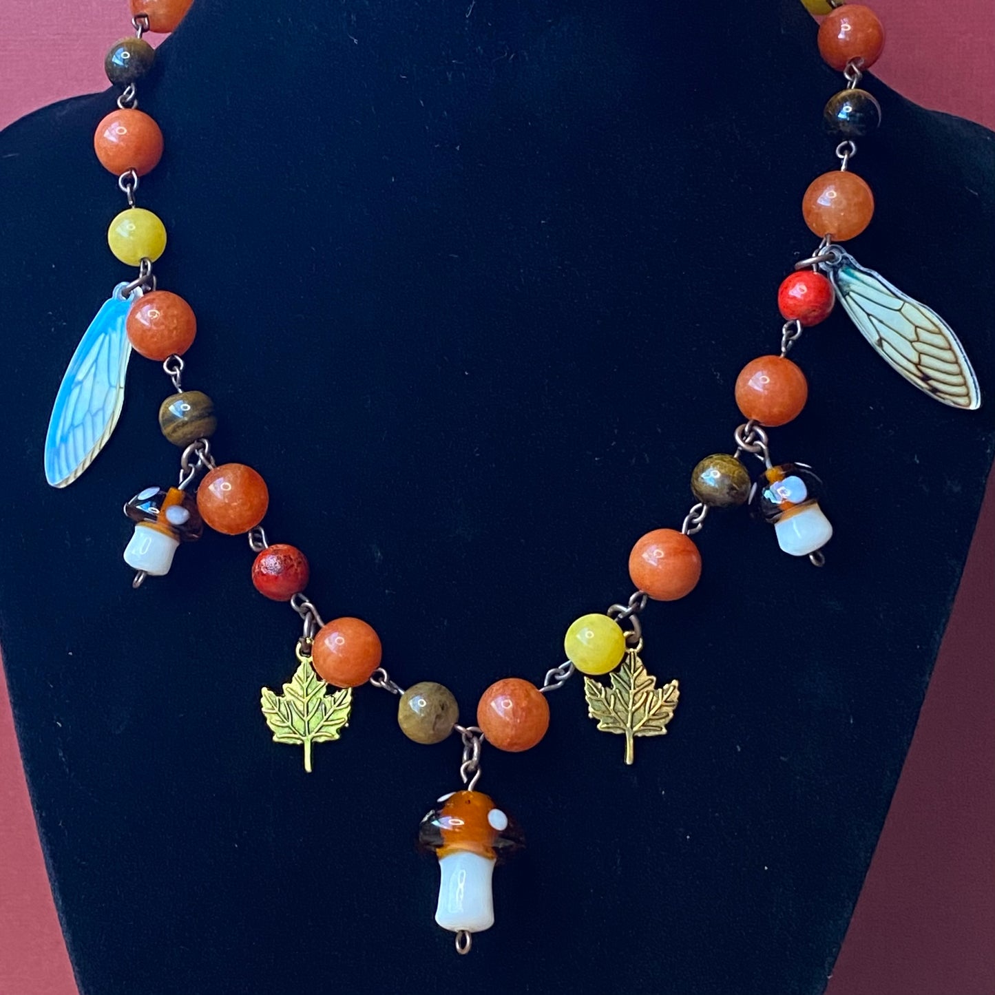 Autumn mushroom fairy necklace