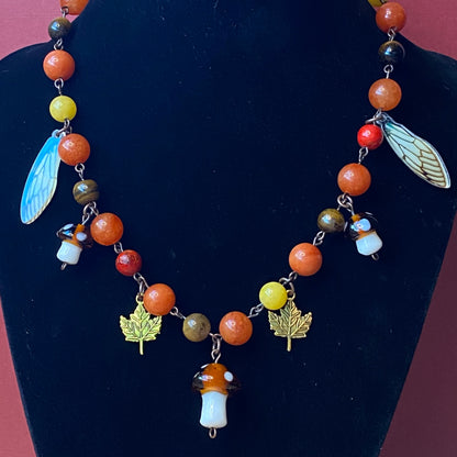 Autumn mushroom fairy necklace