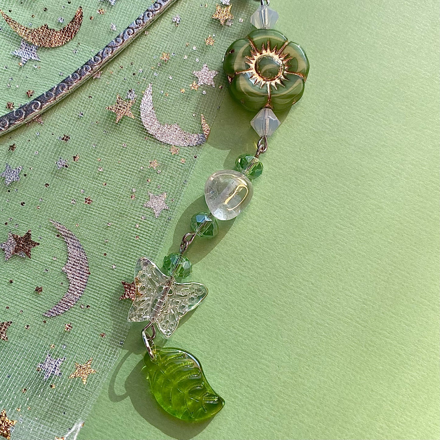 Crystal green fairytales silver bookmark