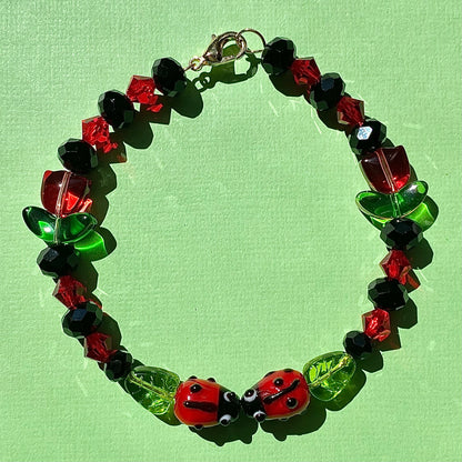 Loving ladybug bead bangle bracelet