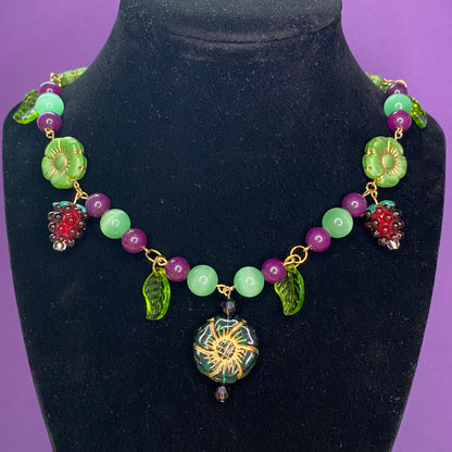 Concord Vineyard green and purple beaded necklace, gold