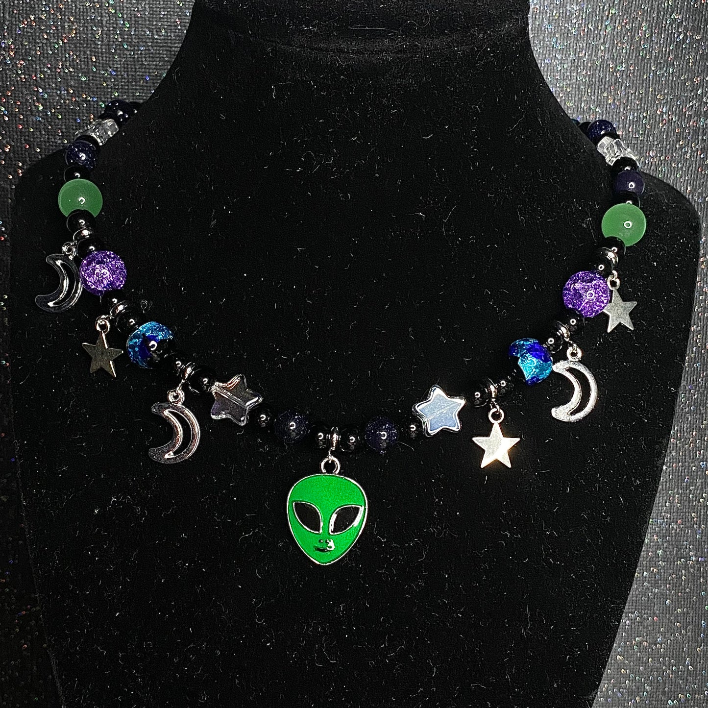 Glow in the dark space alien rave necklace