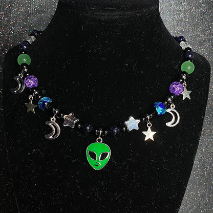 Glow in the dark space alien rave necklace