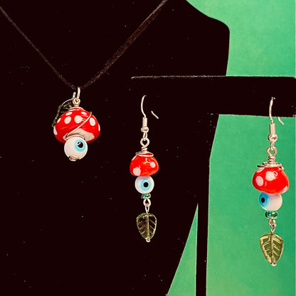 Trippy Toadstool pendant and earring set silver