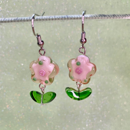 Pretty Pink flower fairy earrings