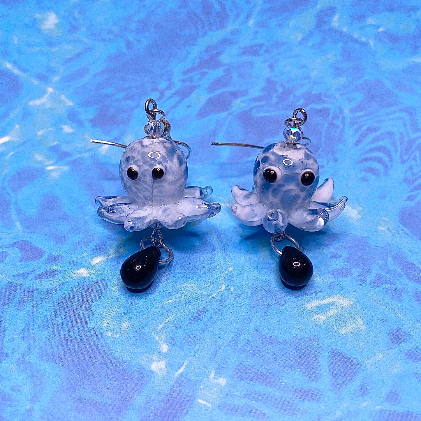 Blue and Green deep sea octopus earrings, silver (One Pair)