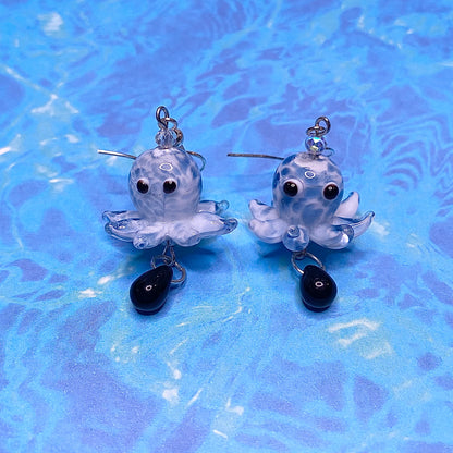 Blue and Green deep sea octopus earrings, silver (One Pair)