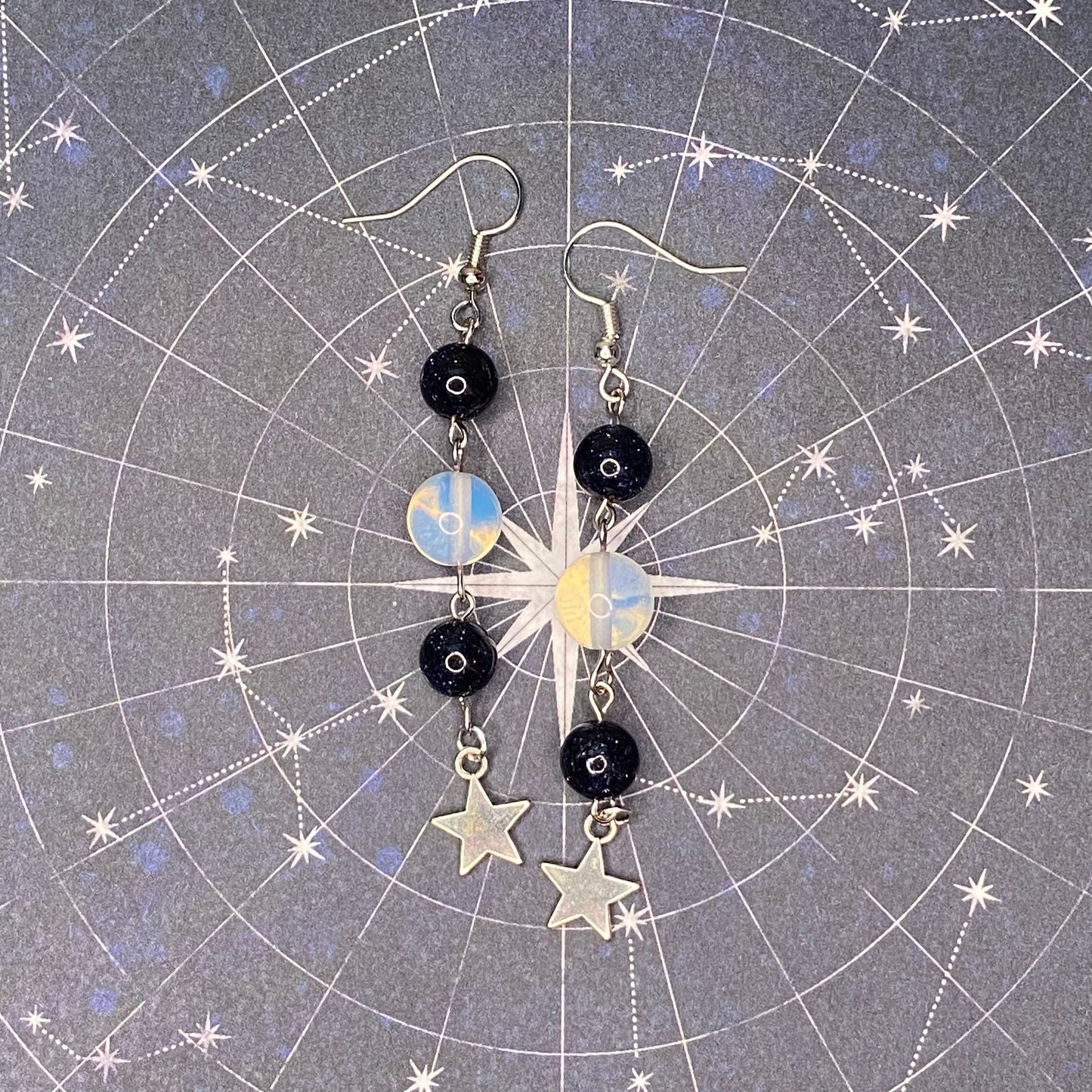 Astronomy Necklace, sun and moon with matching star earrings