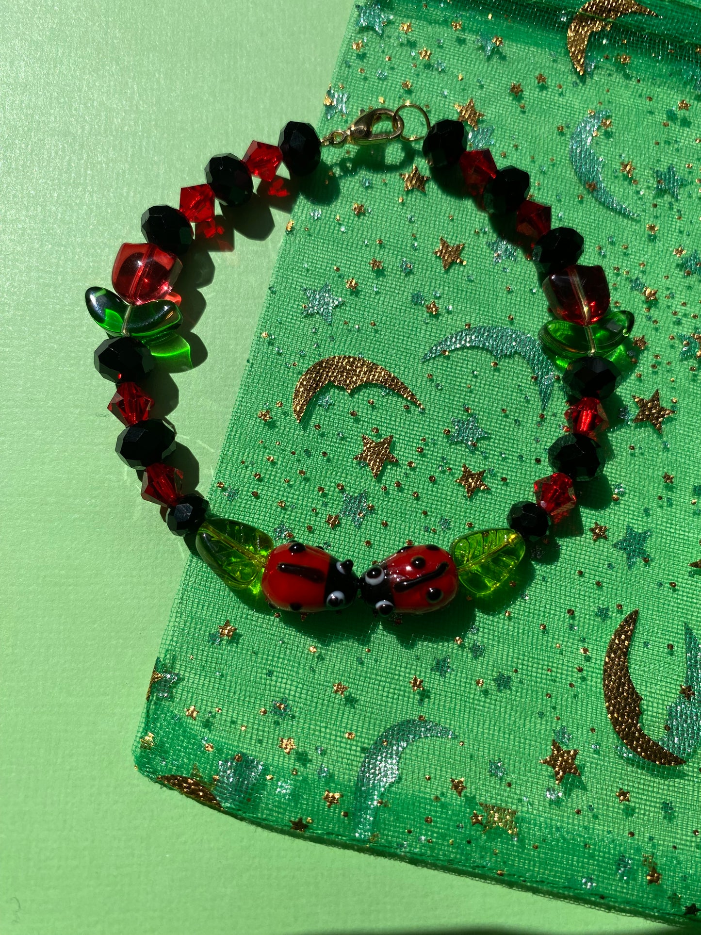 Loving ladybug bead bangle bracelet