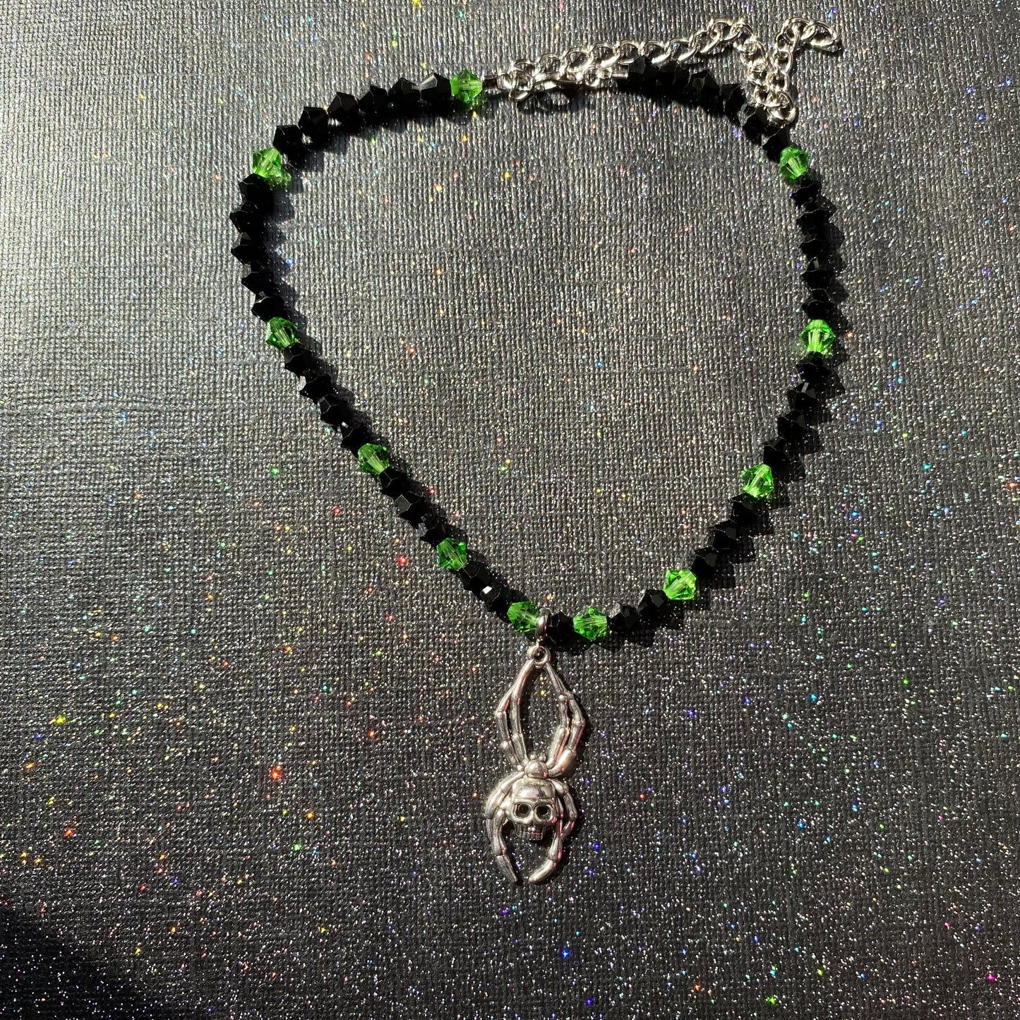 Green and Black Cyber goth Spider necklace