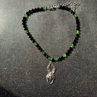 Green and Black Cyber goth Spider necklace