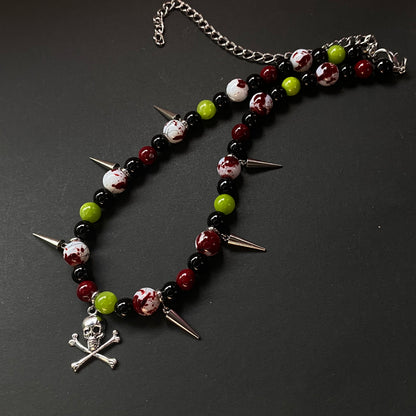 Zombie horror beaded necklace, silver