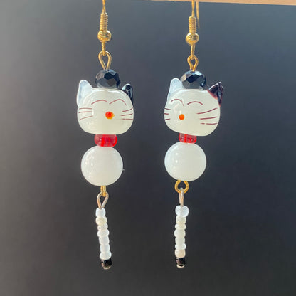 Cutie Kitty Cat Dangle Red Earrings