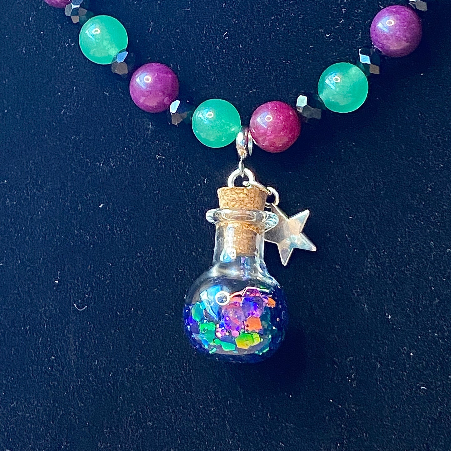 Silver star potion beaded charm necklace