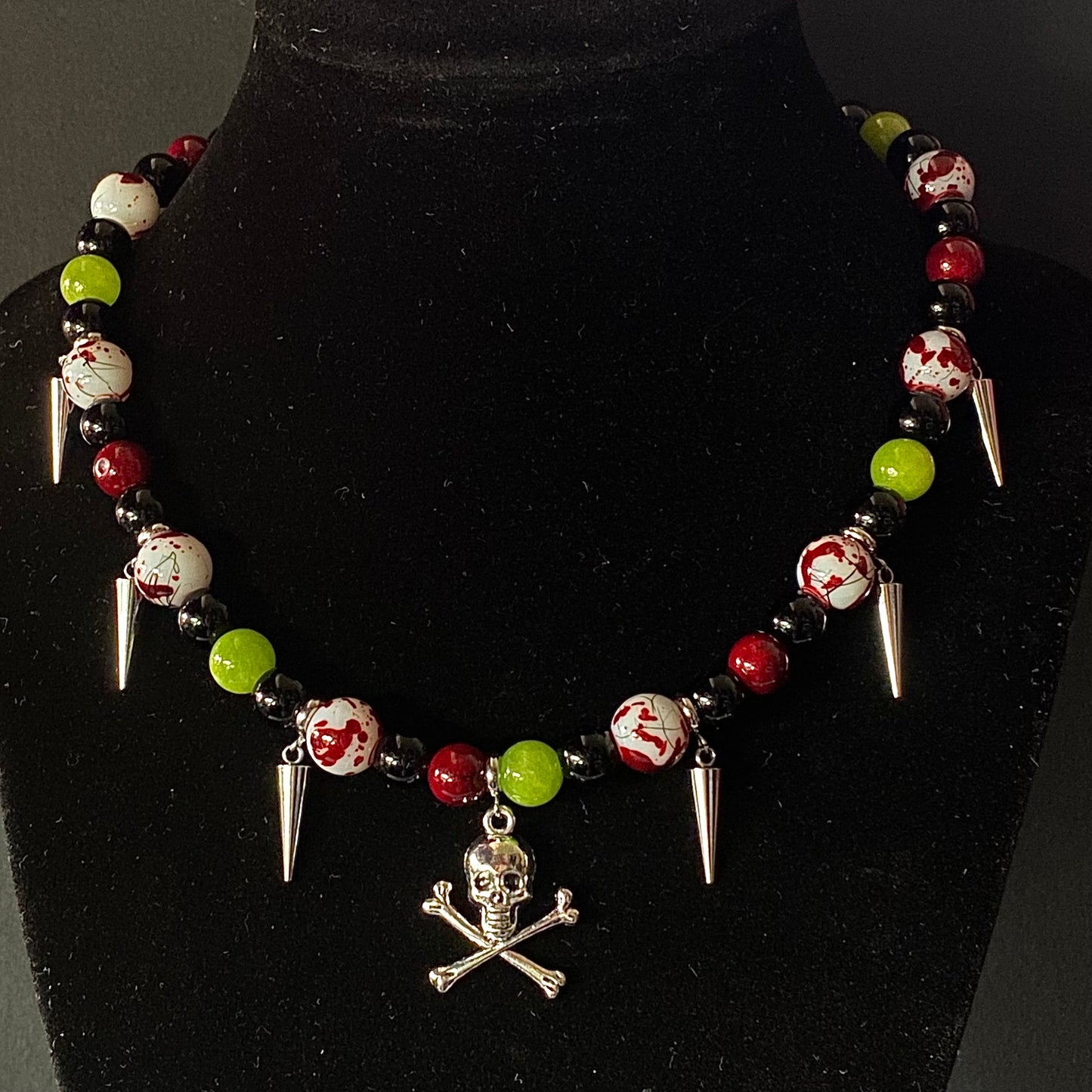 Zombie horror beaded necklace, silver