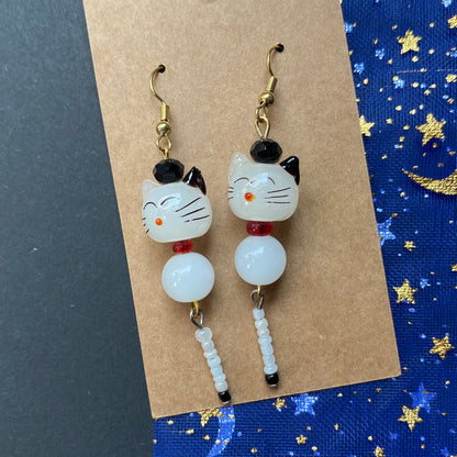 Cutie Kitty Cat Dangle Red Earrings