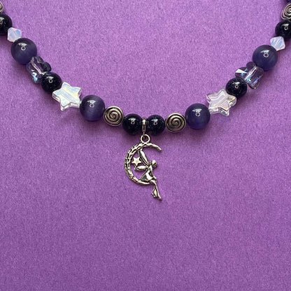 Belladonna Night fairy necklace, purple and black