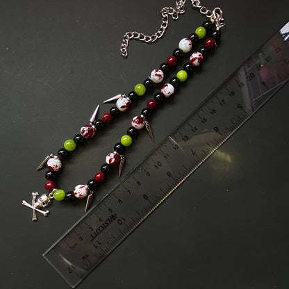 Zombie horror beaded necklace, silver