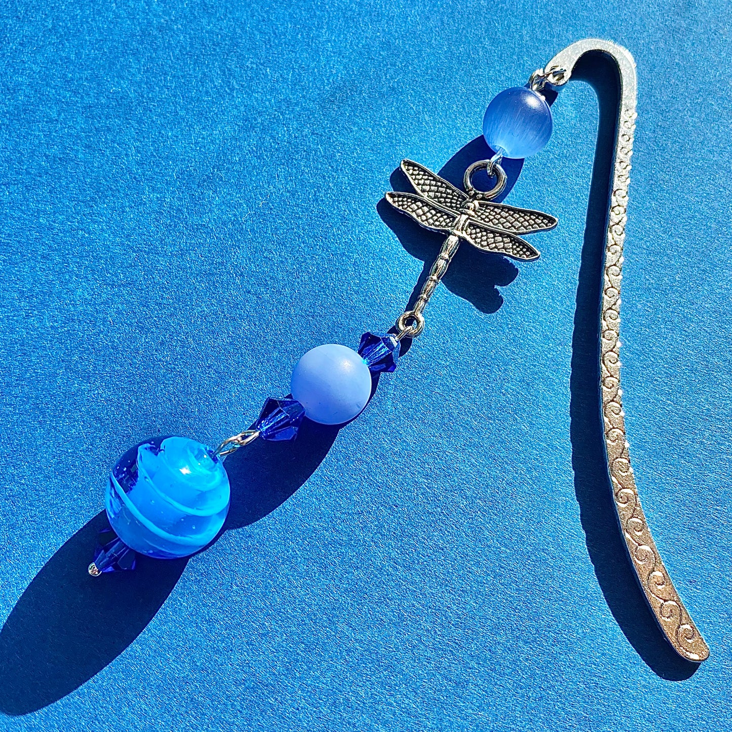 Blue pond dragonfly silver bookmark