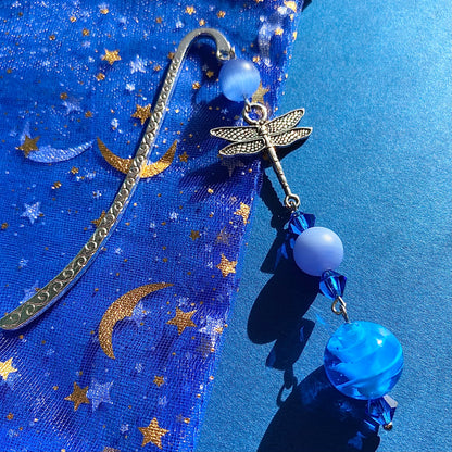 Blue pond dragonfly silver bookmark