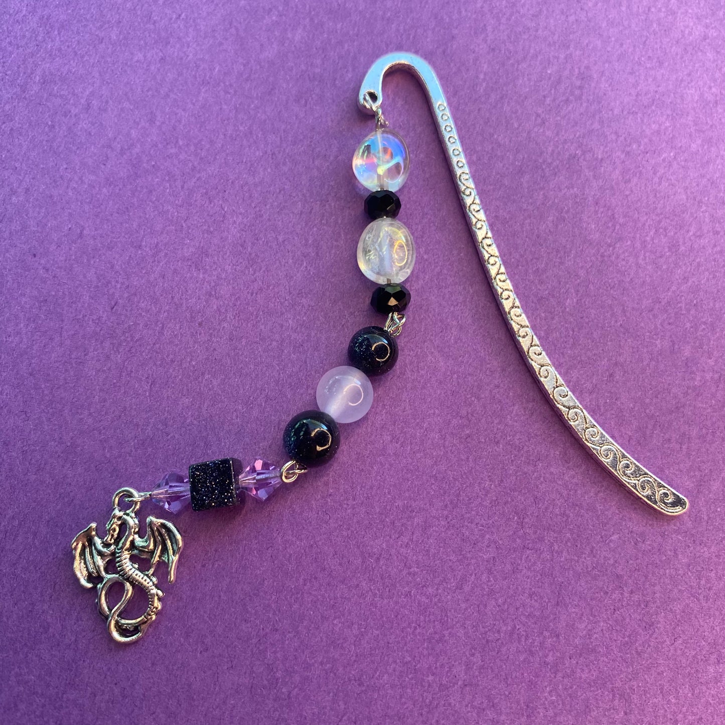Purple and black Ender dragon silver bookmark