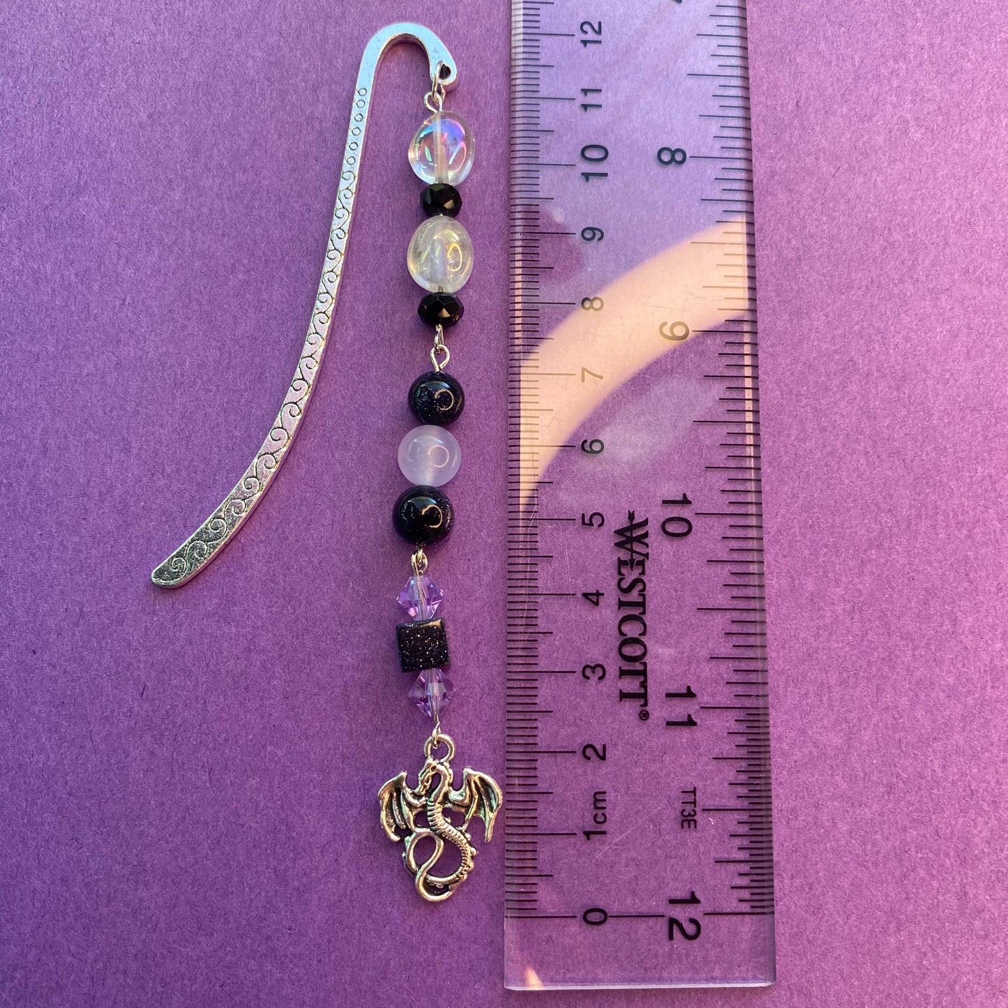 Purple and black Ender dragon silver bookmark