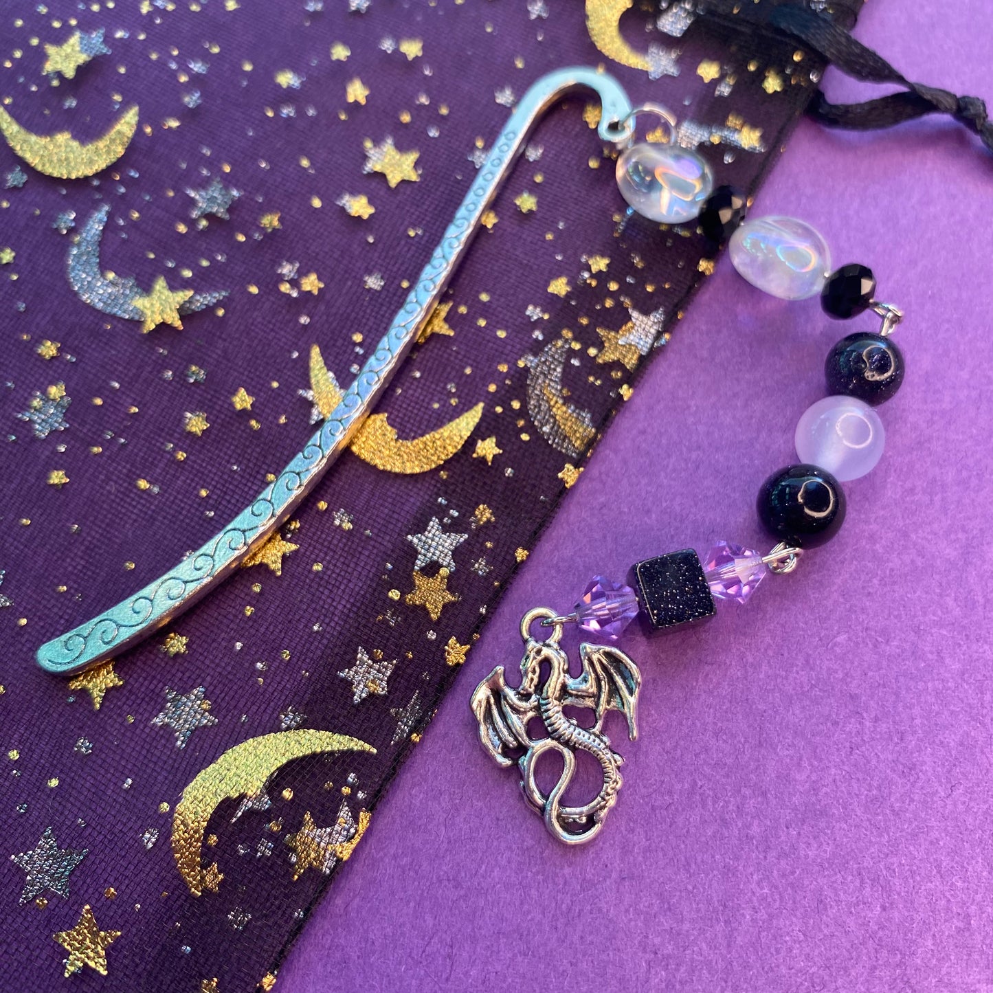 Purple and black Ender dragon silver bookmark
