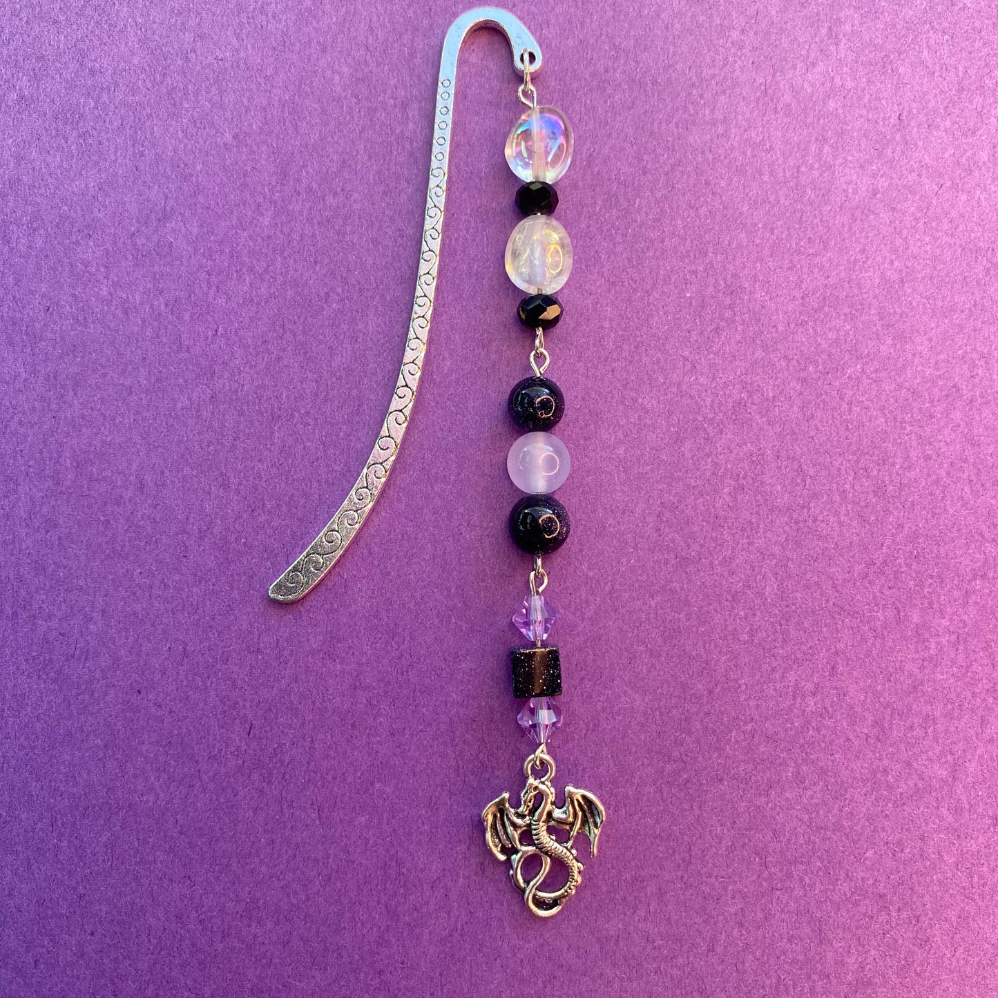 Purple and black Ender dragon silver bookmark