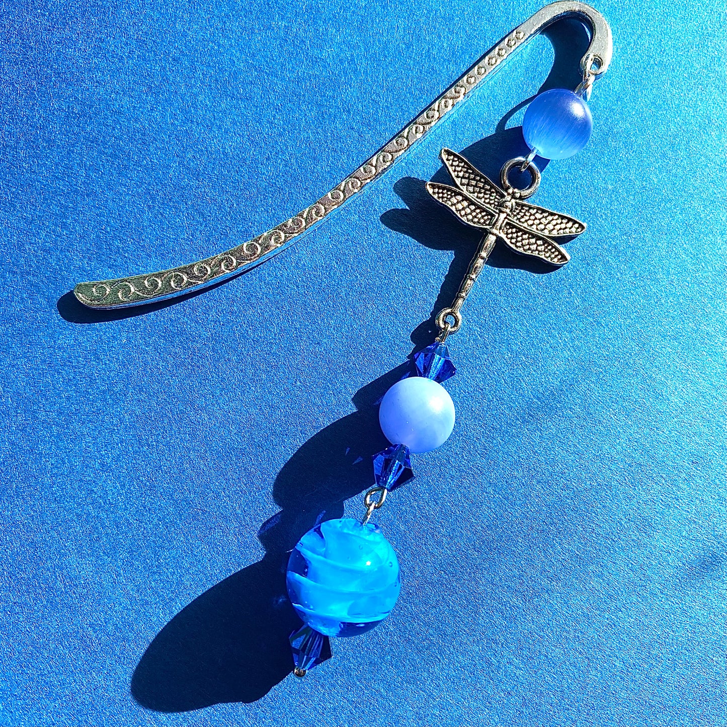 Blue pond dragonfly silver bookmark