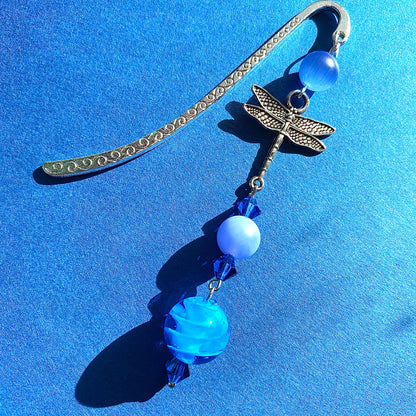 Blue pond dragonfly silver bookmark