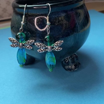 Blue And Green Dragonfly Earrings